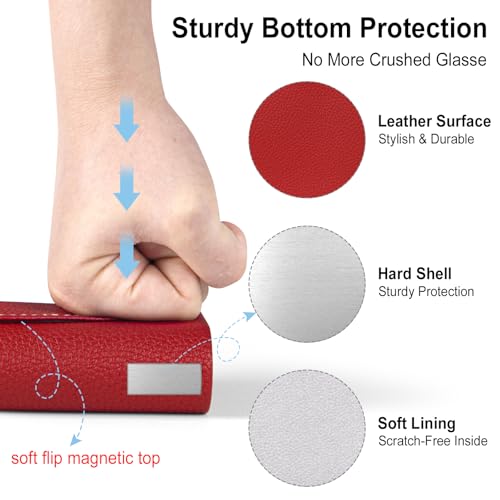 Image of RayLove Ultimate Glasses Case Kit, Hard Shell Sunglasses and Eyeglass Case with Cleaning Cloth, Screwdriver, Ear Hooks (Wine Red)