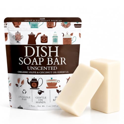 Image of KELEBS Coconut Dish Soap Bar - Organic, Pack of 2 - (3.5 oz each), Skin-Safe, Non-Toxic, Sustainable Kitchen Soap - Zero Waste