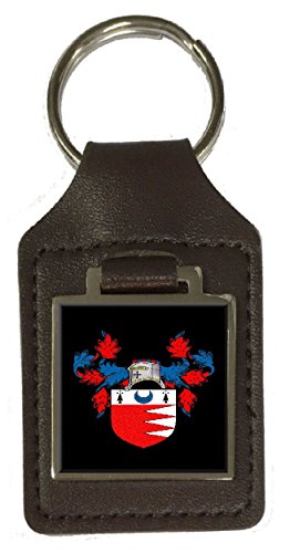 Porte-clés en Cuir Marron Henderson avec Blason Élégant en Cuir Véritable