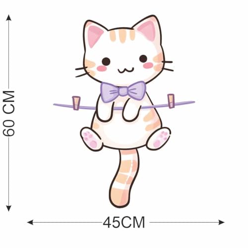 Image of Cute Sitting Cat Wall Sticker | Cartoon Kitten Self Adhesive Wall Decal for Ki-ds Room, Nursery, Bedroom & Playroom Decoration