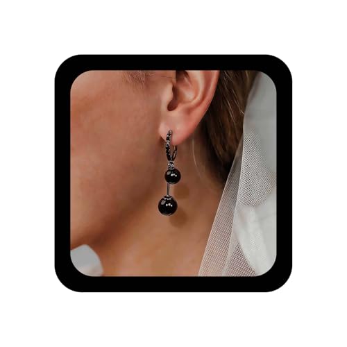 Cybche Vintage Negro Bola Cuelgan Ónix Huggie Aro Stud Ronda De Ónix Gota Pendientes Negro Piedra Preciosa Bola Pendientes De Joyería Para Las Mujeres
