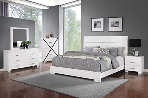 GTU Furniture Modern White Lacquered Queen Size Bedroom Set (4 Pc)