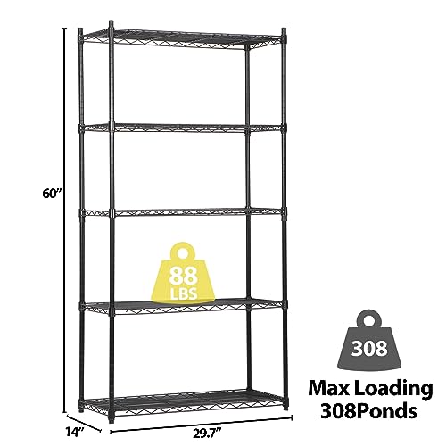 SUPER-DEAL-Black-5-Shelf-Heavy-Duty-Storage-Wire-Shelving-Unit-for-Restaurant-Garage-Pantry-Kitchen-Garage-Rack-30L-x-14W-x-60H