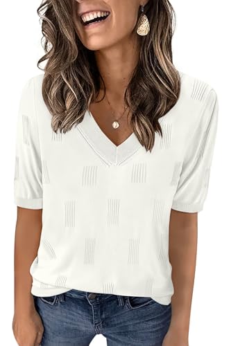Image of Yincro Womens Short Sleeve Sweaters Fall Summer Tops V Neck Lightweight Knit Pullovers