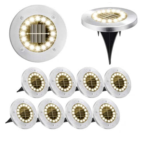 T-FOUR 8 Piezas Luz Subterránea Solar de 16 LED,Luces Solares para Jardín,Luces de Suelo LED Solares,Impermeables y...