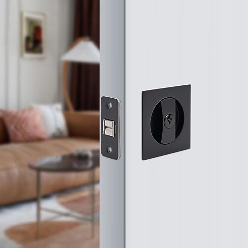 Cerradura para Puerta Corredera Cuadrada, Negro, Herraje de Privacidad Contemporáneo para Puerta de Bolsillo, Cerradura Empotrada de Aleación de Zinc con Llaves miniatura 7