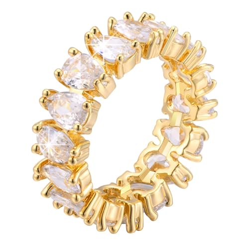 Stackable Gold Rings for Women - 14K Gold Plated Rings Oval Cubic Zirconia Ring Eternity Rings Band Non Tarnish Trendy Jewelry Gift,Gold Band Christmas Wedding Party Birthday Gifts for Her Girlfriend