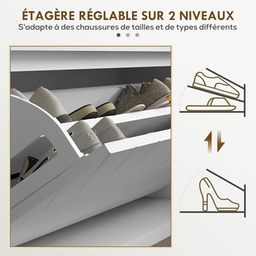 Banc à chaussures blanc 100cm avec meuble de rangement à tiroir rabattable - 6