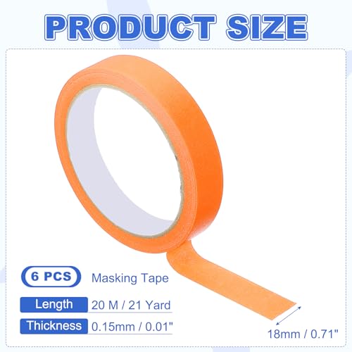 Image of MECCANIXITY Masking Tape 0.7 Inch x 21 Yard Painter's Tape Orange Paint Tapes for DIY Crafts Arts Drawing Decoration Labeling Car Painting Artist Teachers, Pack of 6