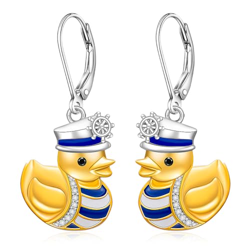 Pendientes de pato para mujer, de plata de ley S925, diseño de pato de crucero amarillo, bonitos regalos