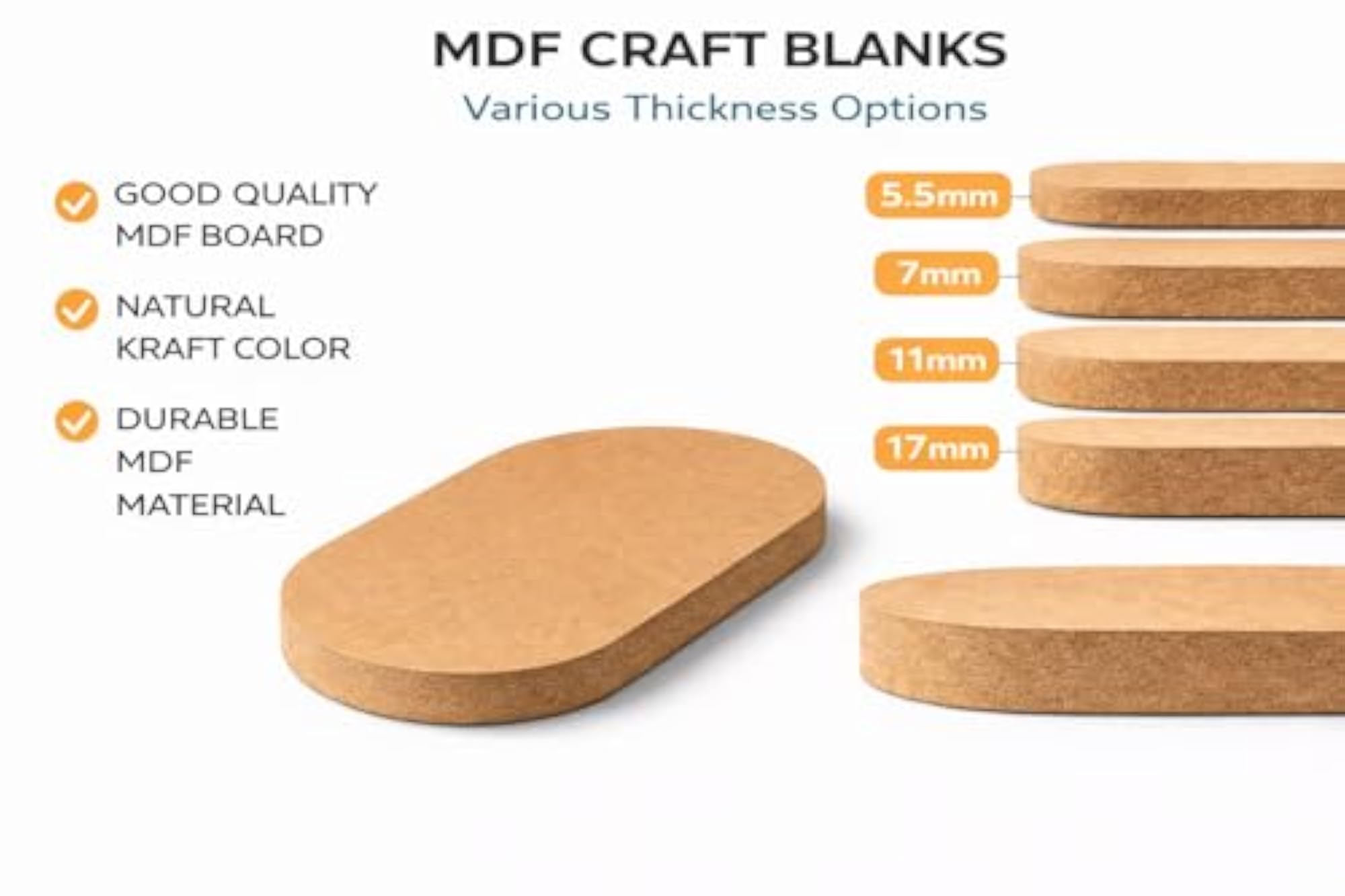 MDF Oval Capsule Base Cutout 3 Pcs Wooden Base for DIY Crafts