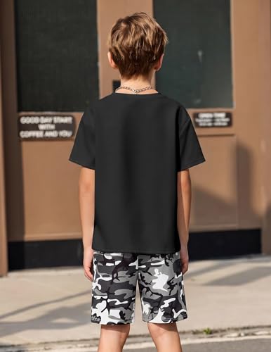 Image of Arshiner Boys Drop Shoulder T-Shirt & Drawstring Waist Shorts Summer Casual Outfits (5-12 Years)