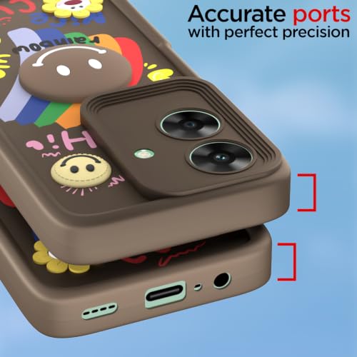 Image of Pikkme Back Cover for Realme Narzo N61 / Realme C61 4G | Soft Silicone| Cute Rainbow Smile & 3D Cartoon Flower Design | Shockproof Raised Camera Protection Bumper Case (Brown)