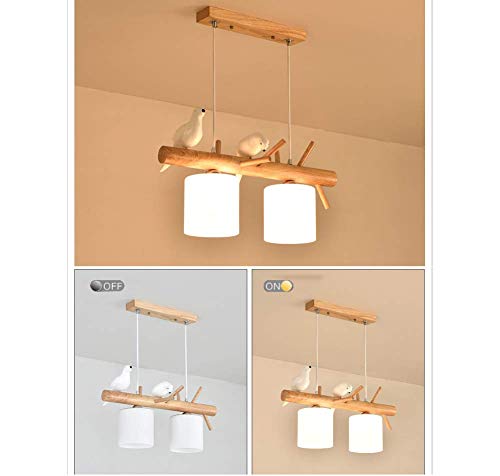 Lámpara de techo de pájaro en madera noble y vidrio opalino regulable 2 luces 5