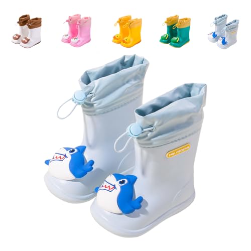 DRECAGE Botas de Agua para Niños y Niñas con Cordón ajustable en el Cuello, Botas de lluvia Caucho Goma de Dinosaurio Impermeable y Antideslizante