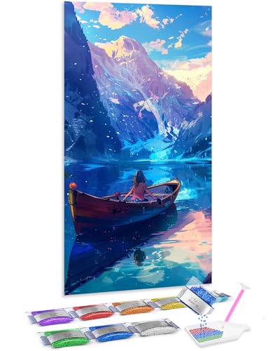 Punto de cruz diamante Jumpdot de barco y niña para decorar tu salón, 70x40 cm