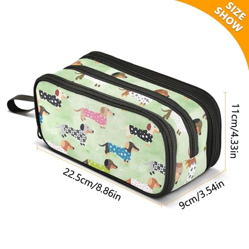 Image of ZAZYXTJ Dachshund Dog Large Capacity Pencil Case 3 Compartment Pen Pouch Storage Canvas Makeup Bag for School Office Teen Girl Boy Men Women