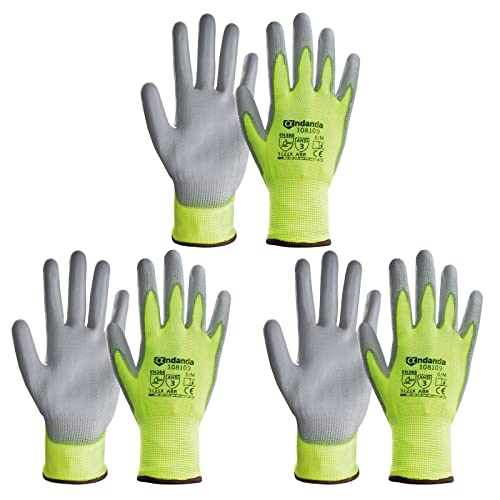 Andanda Safety Work Gloves, Seamless Knit Gardening Work Gloves With Pu Coated For Men & Women, Garden, Warehouse, Fluorescent Yellow #TOP13