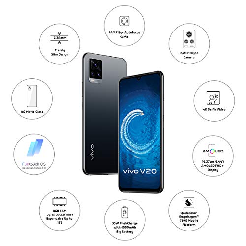 Image of Vivo V20 (Midnight Jazz, 8GB RAM, 128GB Storage) with No Cost EMI /Additional Exchange Offers