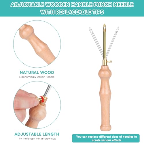Image of Punch Needle Kit Includes Adjustable Punch Needle Tool with 2.5mm-3.5mm-5mm Metal Needles, Punch Needle Set for Beginner,Perfect for Decoration and Gifts