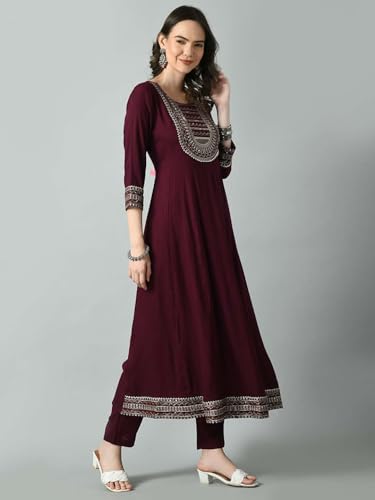 Image of Amazon Brand - Tavasya Women Rayon Straight Kurta Pant Dupatta Set | Embroidered Ethnic Suit Set | Regular Fit Kurta with Pant & Dupatta