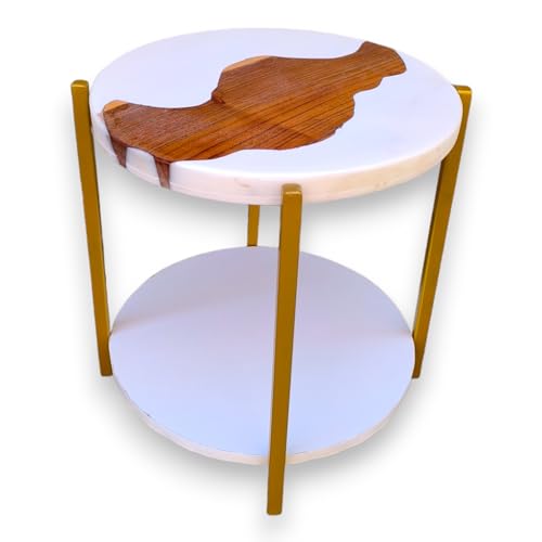 Woodensure Orbizen White Epoxy Round Resin and Wood Coffee Table