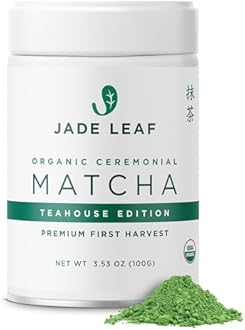 Jade Leaf Matcha Organic Premium Ceremonial Grade Matcha Green Tea Powder - Japanese - Culinary, Ingredient, Ceremonial Barista Teahouse, Latte, Collagen, 3.53 Ounce (Pack of 1), Ceremonial Teahouse Tin