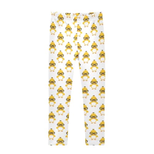 Cute Yellow Duck with Black Glasses Girls Leggings Kids Yoga Pants Athletic Tights Pants 4-10 Years