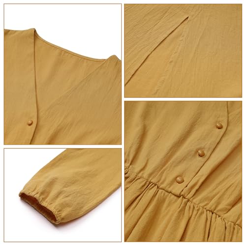 Womens Long Sleeve Maxi Dress V Neck Button Down Casual Boho Cotton Linen Dress 2025 Fall Winter Long Dresses4