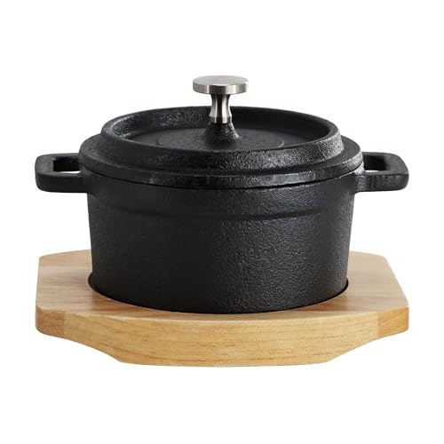 Image of MegaChef Cast Iron 8 Ounce Mini Dutch Oven with Wood Tray, Cookware, Bakeware, Serveware (1 Piece)