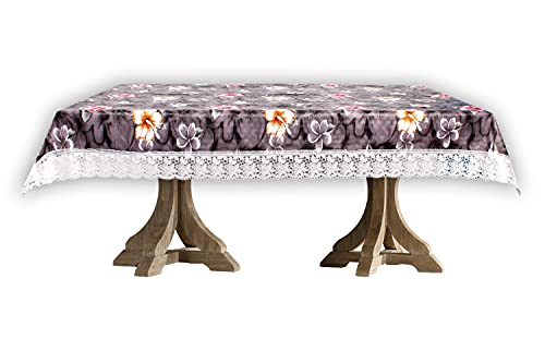 Image of The Furnishing Tree Waterproof PVC Rectangle Shaped 2 Seater Table Cover WxL 45x70 inches Floral Pattern Multi Grey with White Border lace