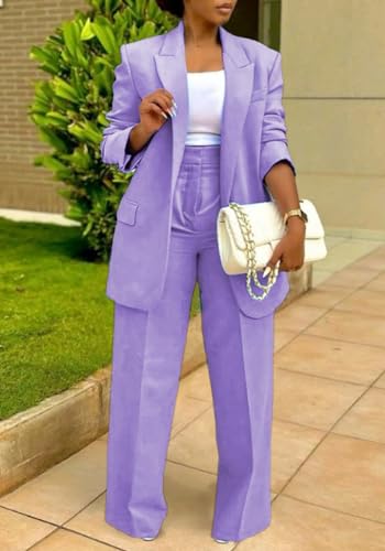 HuiSiFang Women's Business Casual Suits 2 Piece Dressy Blazer and Loose Straight Leg Pants Set3