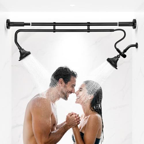 Tandem Shower Heads, Double Shower Head for Couples, Dual Shower Head System for Two People, High Pressure and Adjustable Double Shower Heads (Black)