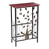 Etna Sofa Side End Table - Small Metal Leaf Design Base with Dark Brown Wood Look MDF Top - C-Shaped