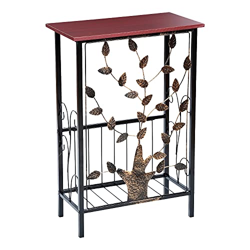 Etna Sofa Side End Table - Small Metal Leaf Design Base With Dark Brown Wood Look Mdf Top - C-Shaped Tv Tray Slides Up To Couch, Chair Or Recliner To Keep Snacks, Drinks, Accessories At Easy Reach #TOP22