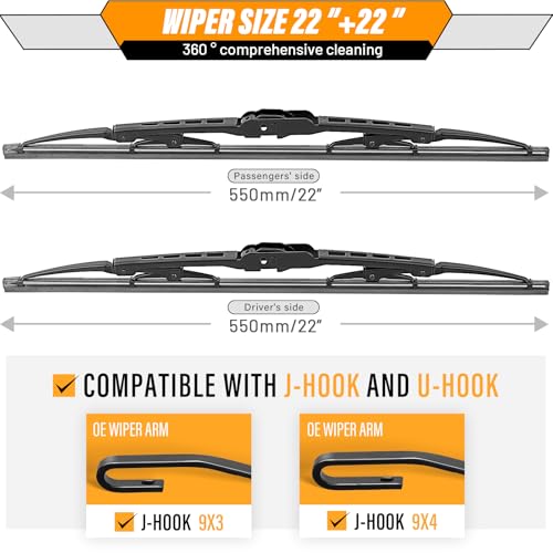 Image of AUTOBOO Windshield Wiper Blade Replacement for Chevy Silverado | Fits Silverado 1500 1999-2006 & 2019-2025, 2500 /3500 HD, 22 inch+22 inch, 2-pack, J /U hook, streak-free, quiet performance