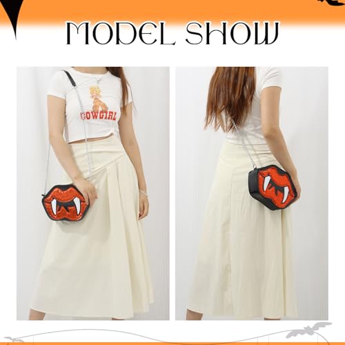 SUKUTU Lip Shaped Shoulder Bag for Women Novelty Funny Halloween Purse Devil Fangs Mouth Crossbody Bag4
