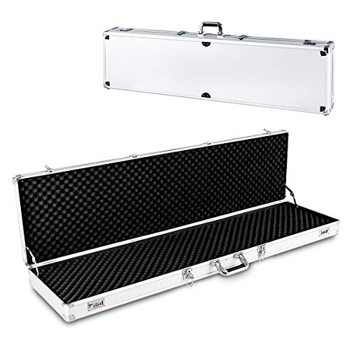 GYMAX Maletín de Aluminio para Armas de Fuego, Estuche para Rifle con 2 Cerraduras de Combinación, Caja de Munición Caza con Asa de Transporte, 133,5 x 34,5 x 11,5 cm (Plata)