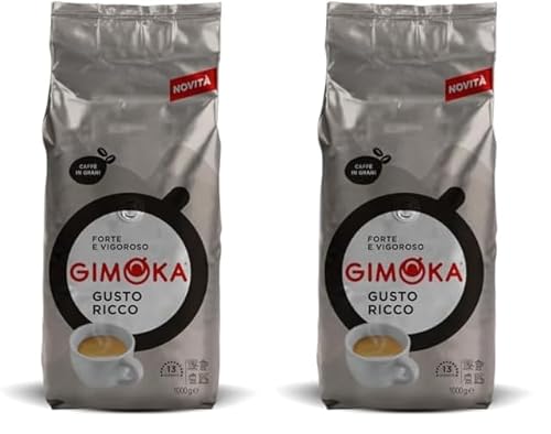 Gimoka - Café en grains - Mélange GUSTO RICCO - 1 Kg - Intensité 13 - Fabriqué en Italie (Lot de 2)