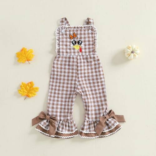 Toddler Baby Girl Thanksgiving Outfit Turkey Bell Bottoms Romper Sleeveless Sling Overall Jumpsuit Clothes2