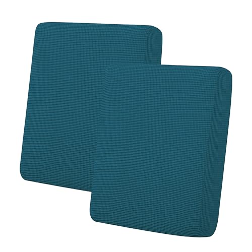 Image of Easy-Going Stretch 2 Pieces Loveseat Couch Cushion Cover for 2 Seat | Individual Furniture Protector Sofa slipcover for 2 Cushion Couch Washable Soft with Elastic Bottom Peacock Blue