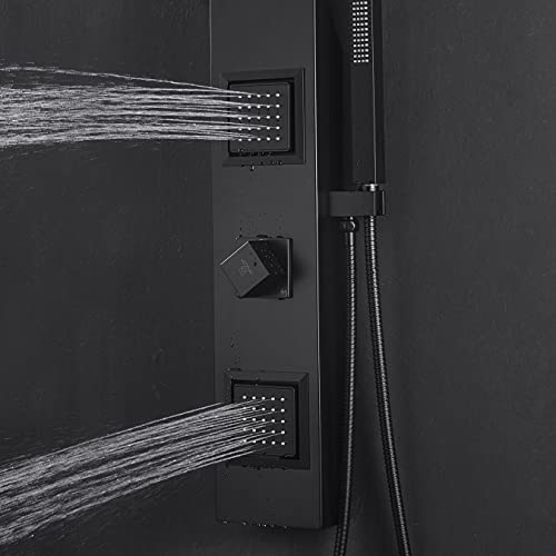 Anzzi Aura 2-Jetted Shower Panel With Heavy Rain Shower & Spray Wand In Matte Black, Waterfall Shower Head Multi Function Shower Tower, Easy Retrofit Design For Diy Installation, Sp-Az078Mb #TOP7