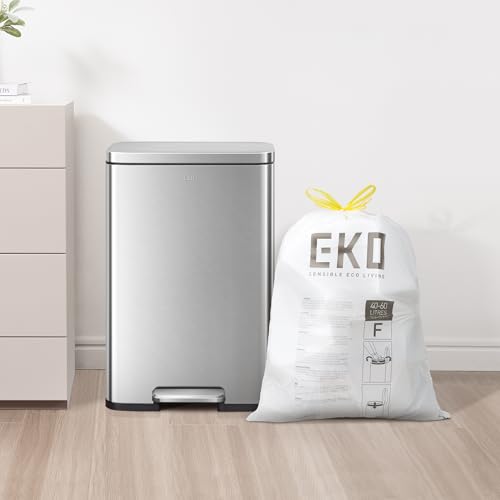 Image of EKO 13 Gallon / 40-60 Liter,110 Count Drawstring Trash Bags, Extra-Strong Unscented Garbage Bags, Easy-Dispense Roll for Kitchen & Household Use, Resists Tears, Leaks and Punctures, Code F, White