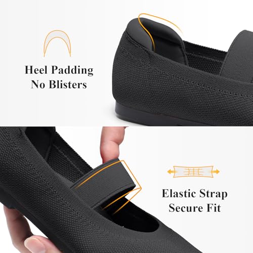 Kelway Mary Jane Ballet Flats Shoes for Women Foldable Round Toe - Seaweed Textile Knit Fabric, Arch Support, Massage Bumps Insoles, Rubber Soles, Elastic Band, Comfortable Dressy Casual4