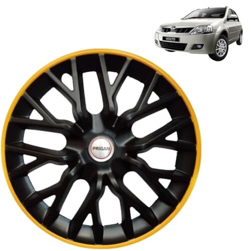 Image of Prigan Wheel Cover for Mahindra VERITO 14 Inch Black Yellow Wheel Cap (Available in 12,13,14 Inch) (Set of 4 Pcs) (Press Fitting) Model- Power GT Yellow-14