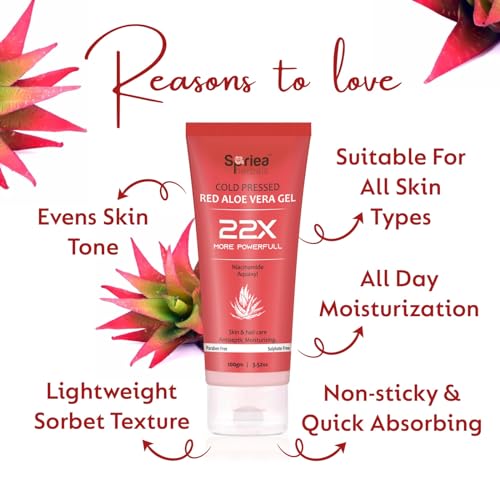 Image of Red Aloe Vera Gel - 22x More Potent | With Niacinamide & Aquaxyl | Cold Pressed | For Face, Hair & Scalp - 100g