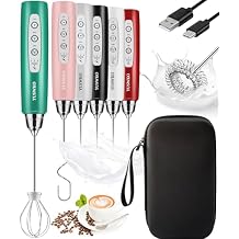 YUSWKO Green Rechargeable Milk Frother for Coffee, Handheld Drink Mixer with 3 Heads 3 Speeds, Ideal Coffee Frother Wand for Travel