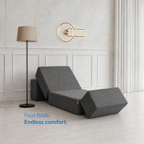 Image of Sleepwell Sofa Cum Bed | Single Seater 75x30x7 Inch - Folds into a Single Bed | Comfortable by Day, Supportive by Night Resitec Foam | Washable Zip Cover | Grey | 3 Years Warranty