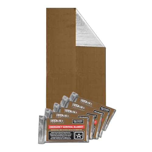 TITAN Survival XL Mylar Survival Blankets 5 Pack 70” x 90” - 90% Heat Retention & Waterproof Design - Emergency Blanket Cold Weather Protection & Survival Kits - Durable Space Blanket for Outdoor Use