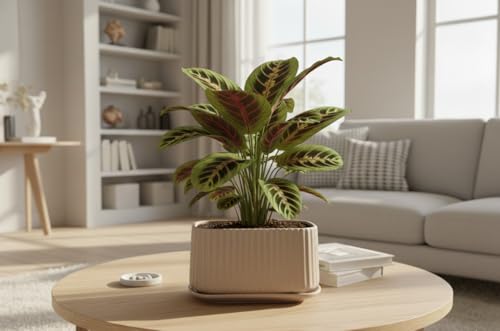 Image of Xtore Ceramic Ribbed Planter with Tray | Matte Finish | for Home & Office Decor - (Pack of 1, Pastel Brown, Planter ONLY)